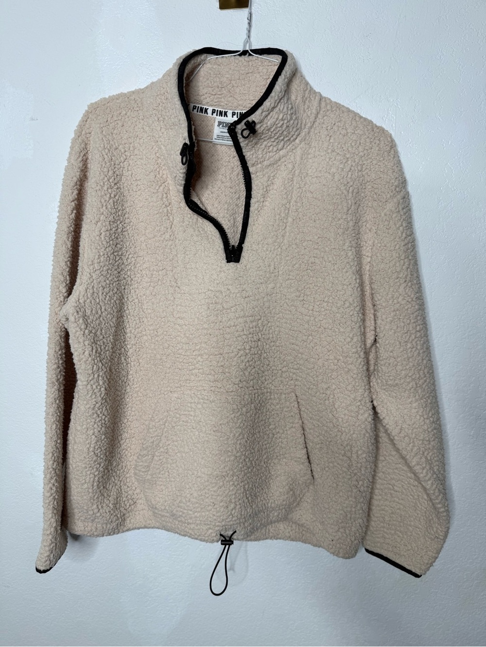 PINK Victoria's Secret Quarter-Zip Sherpa Pullover Jacket in Cream size L